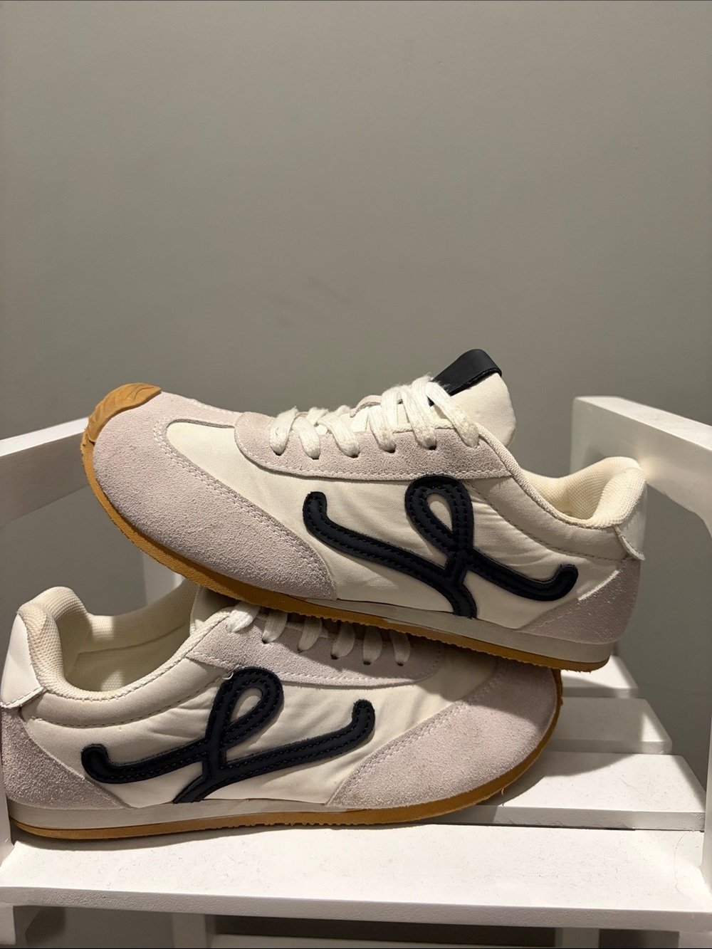 Women’s Cream Suede & Nylon Sneaker with Black Accent